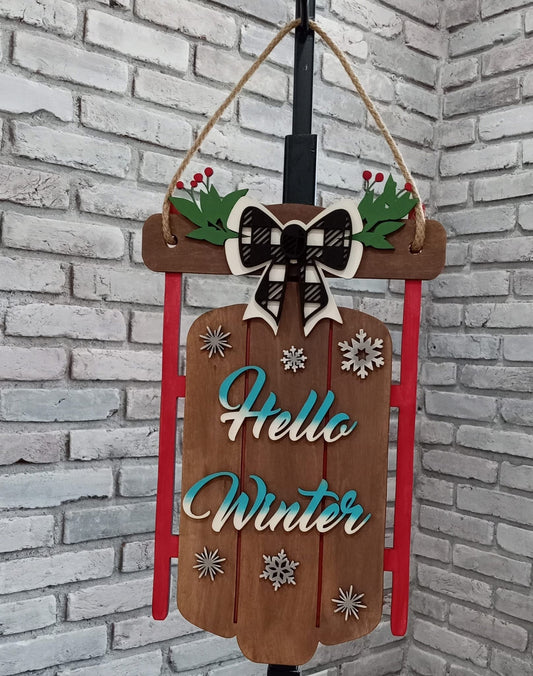 Hello Winter Sled Sign JHD0228