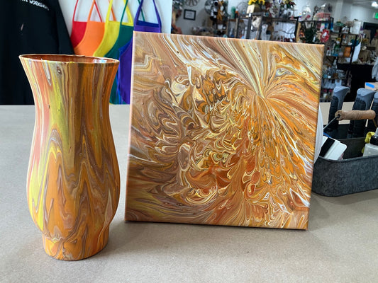 Paint Poured Vase and Canvas