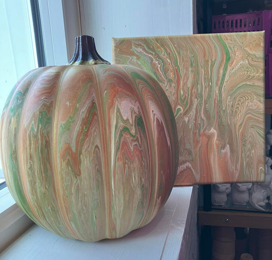 Paint Poured Pumpkin and Canvas